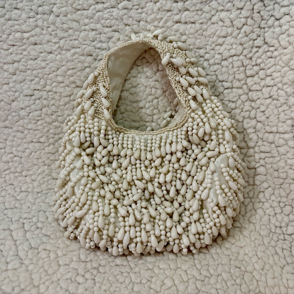 Elegant Cream Beaded Women's Bag